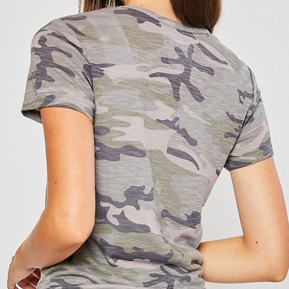 NEW Camouflage Camo Round Neck Cotton Slub Tee Top - Picture 8 of 10